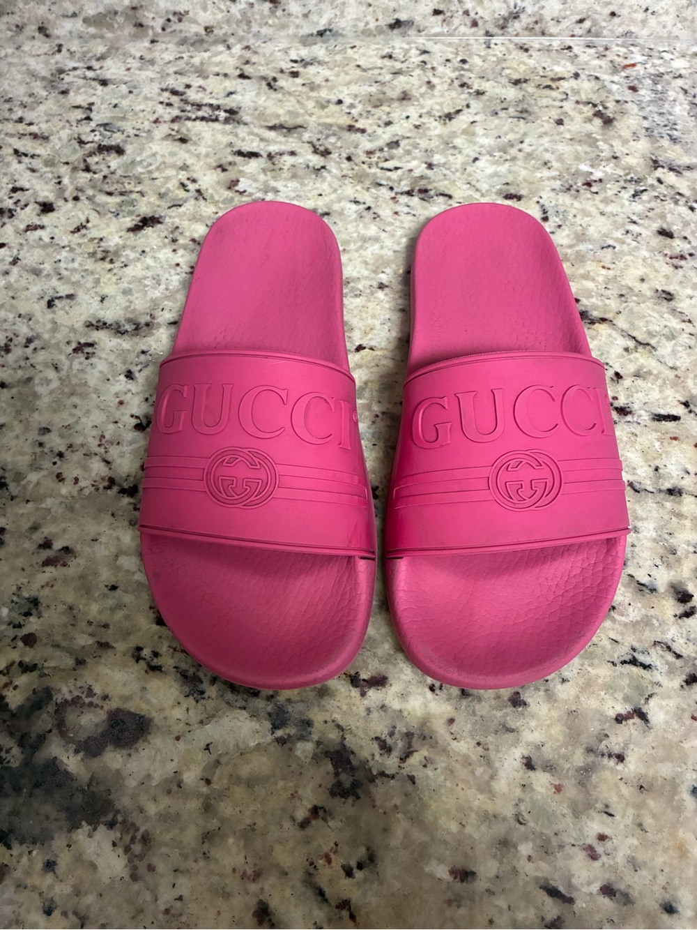 Gucci Hot Pink Rubber Logo Slides